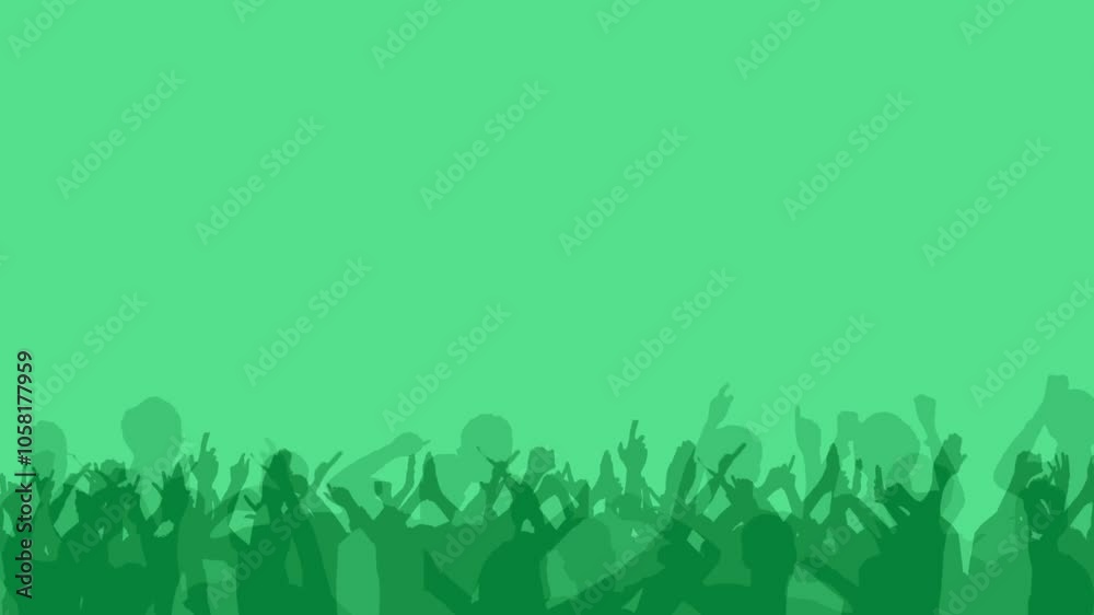 Crowd silhouette of people at a club concert or sports event. Green screen for compositing and presentation. Crowd silhouette of people at a club concert or sports event. Green screen for compositing and presentation.