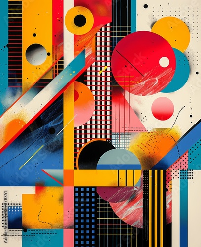 Vibrant Geometric Shapes and Bold Patterns in Memphis Design Style