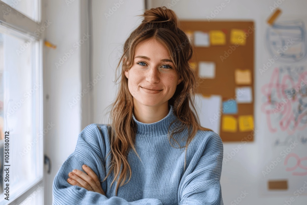 Smiling Female Entrepreneur in Office with Arms Crossed Smiling Female Entrepreneur in Office with Arms Crossed