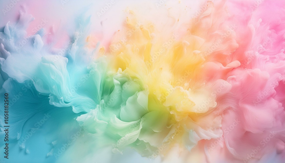 Obraz premium Abstract background with soft pastel colors. Blue, green, yellow, and pink swirl together in a dreamy, ethereal effect.