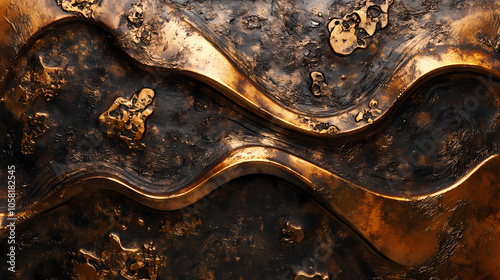 Fototapeta Naklejka Na Ścianę i Meble -  Dynamic liquid metal surface with intricate organic shapes. a dark and mysterious backdrop for imaginative designs. 3d rendered abstraction. Metallic Glaze. Illustration