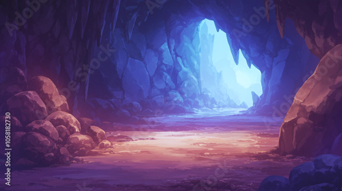 Mystical Cave Entrance: A Fantasy Landscape with Glowing Light