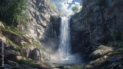 A breathtaking view of a waterfall cascading down