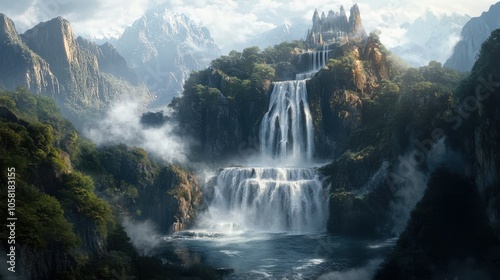 A breathtaking view of a waterfall cascading down