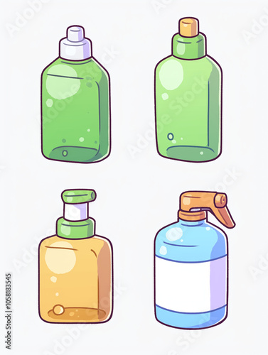 Cleaning Supplies: Spray Bottles, Liquid Soap, and Dispenser