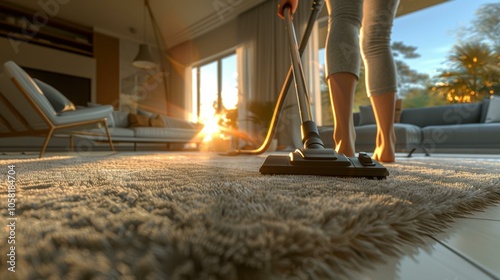 Wallpaper Mural Vacuuming the carpet in a modern home. AI. Torontodigital.ca