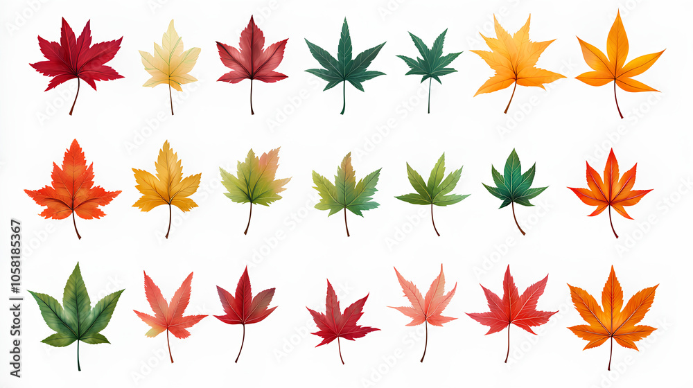 Autumn maple colorful leaves set isolated on white background Autumn maple colorful leaves set isolated on white background
