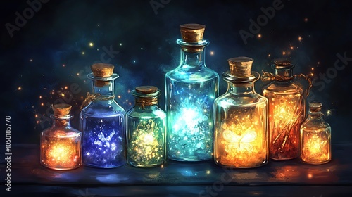 Mystical Bottles with Glowing Contents