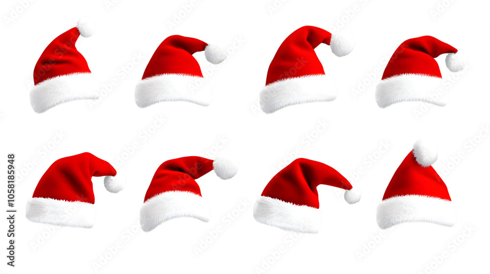 set collection of red santa claus christmas hat seasonal design pattern isolated on white background set collection of red santa claus christmas hat seasonal design pattern isolated on white background
