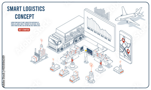 Modern global logistics combines export, import, warehousing, and transportation services. Smart logistics systems enhance flexibility and adaptability while better serving customer need. Vector eps10
