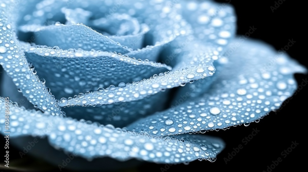 Close-up of a blue rose with water droplets. Close-up of a blue rose with water droplets.