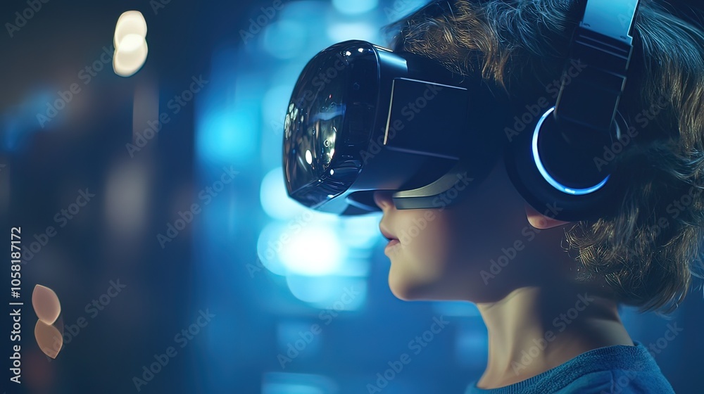 Young Boy Immersed in Virtual Reality Young Boy Immersed in Virtual Reality