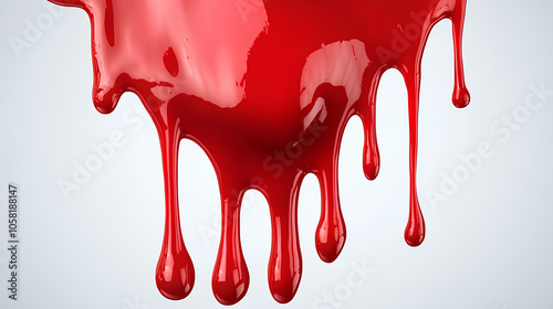 Red blood or paint flowing down on white background. murder and horror concept. Red ink splash, splatter and stain