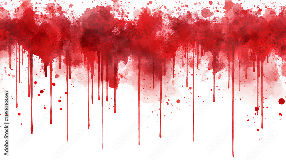 Fototapeta premium Red blood or paint flowing down on white background. murder and horror concept. Red ink splash, splatter and stain