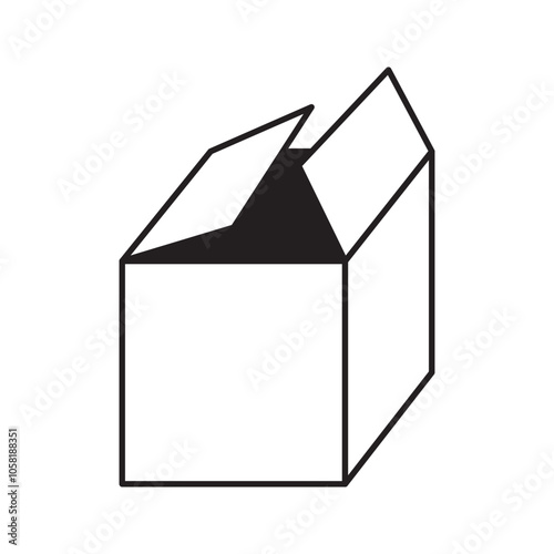 Open box icon. Unfolded carton shape. Simple packaging symbol. Black outline vector.