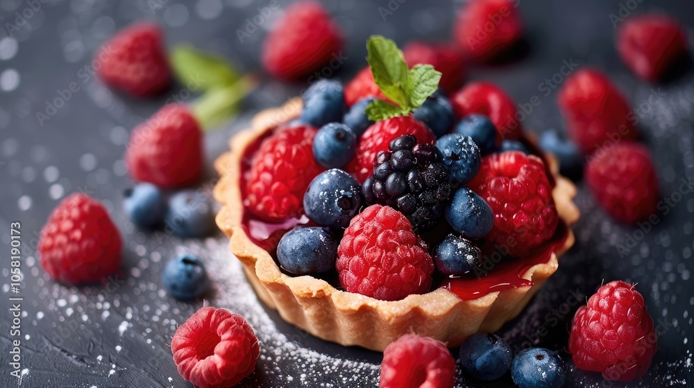 Fresh berry tartlet. Vertical shot. Fresh berry tartlet. Vertical shot.