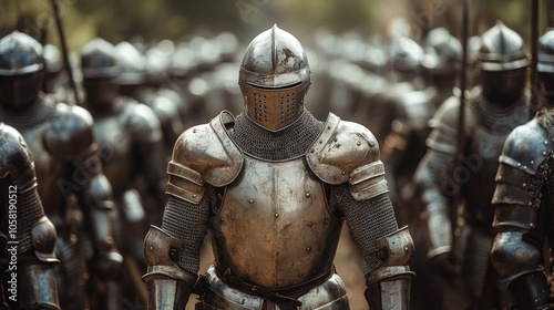Silver-armored knight leading an army with grace and authority, commanding respect as they march forward into battle. knight hero, battlefront leadership