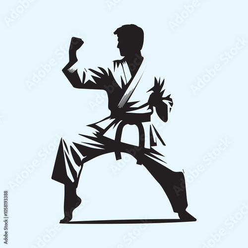 Karate man silhouette vector icon black and white full body