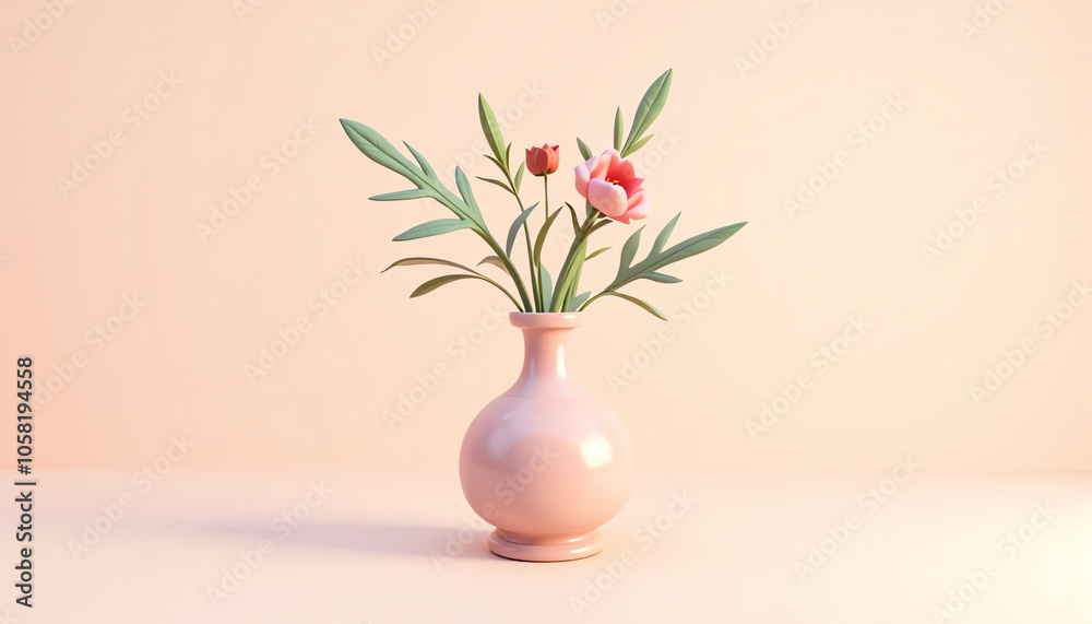 Elegant Vase with Pink Flowers Subtle Pastel Decor Elegant Vase with Pink Flowers Subtle Pastel Decor