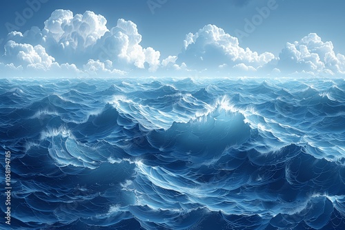 Digital Art of Blue Ocean Waves with Ripples and Bubbles During Daytime