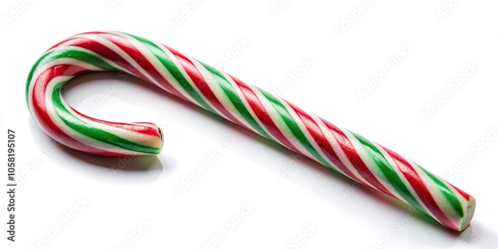 mint hard candy cane striped in Christmas colors isolated on a white background closeup mint hard candy cane striped in Christmas colors isolated on a white background closeup
