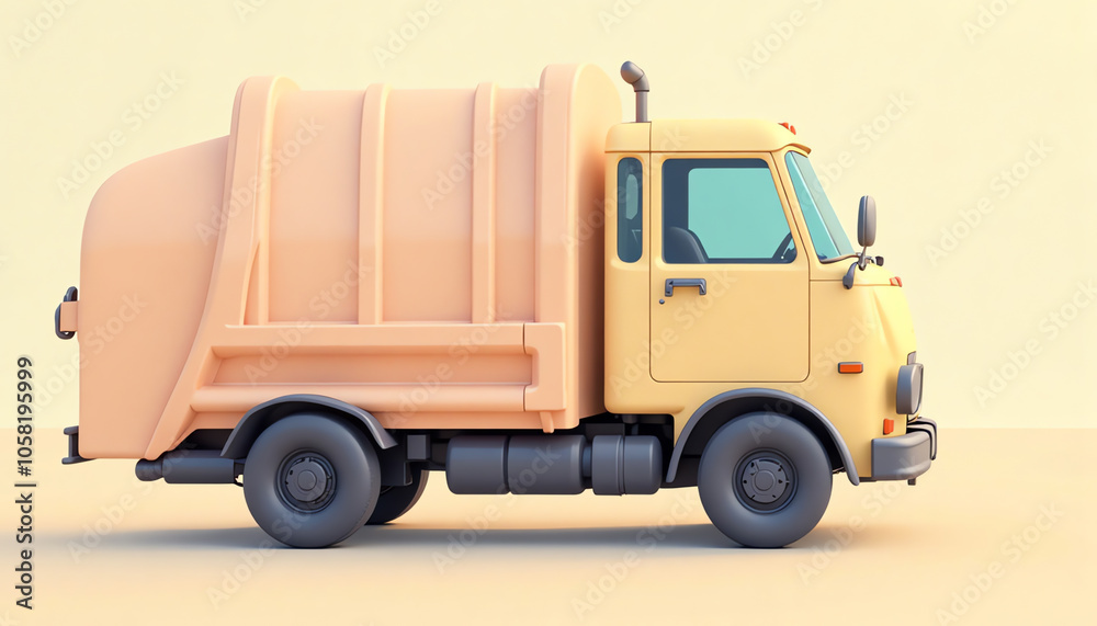 Garbage Truck 3D Illustration, Earth Tones, Waste Management Garbage Truck 3D Illustration, Earth Tones, Waste Management