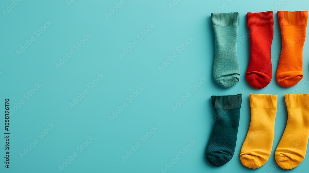 A Playful Display of Brightly Colored Socks on a Vibrant Background for Cozy Fashion Enthusiasts. National Sock Day Concept A Playful Display of Brightly Colored Socks on a Vibrant Background for Cozy Fashion Enthusiasts. National Sock Day Concept