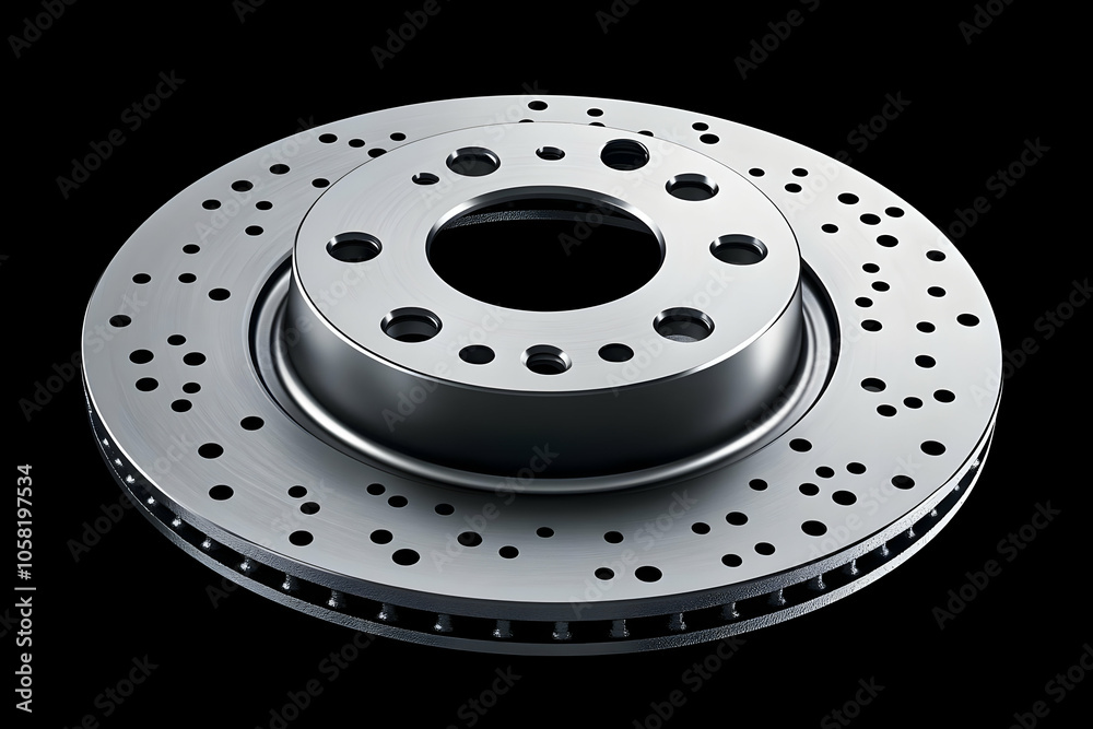 Cross-Drilled Brake Rotor 3D Render on Black Background Cross-Drilled Brake Rotor 3D Render on Black Background
