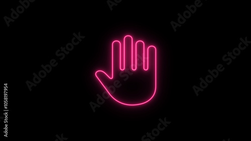 Colorful Hand Stope icon on black background. Raised hand with fingers splayed .