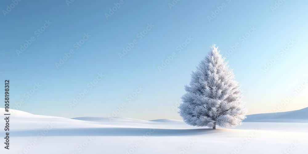 Serene Winter Landscape with Snow-Covered Tree Serene Winter Landscape with Snow-Covered Tree