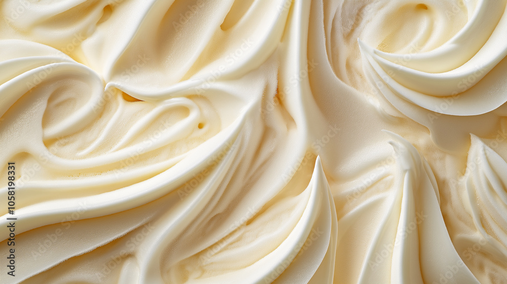 Close up macro texture of smooth white whipped cream background