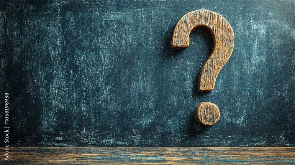 Wooden question mark on a rustic blackboard with copy space. Wooden question mark on a rustic blackboard with copy space.