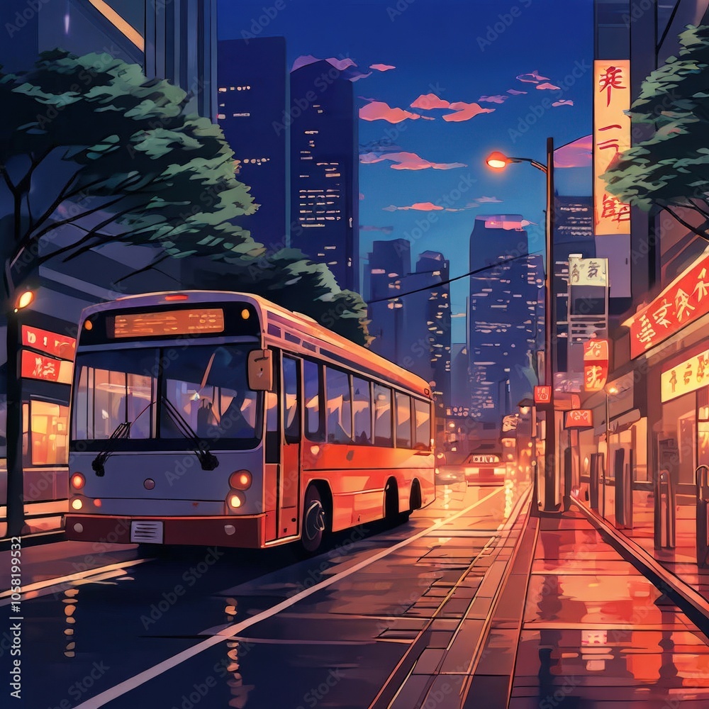 Obraz premium the AI Image Generator, A modern city bus navigating through bustling