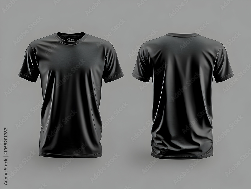 3D Illustration - Black T-Shirt Mockup, Front and Back View 3D Illustration - Black T-Shirt Mockup, Front and Back View