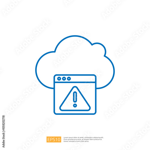 A graphic representation of a cloud with an error message in a browser window, indicating a problem with cloud services.