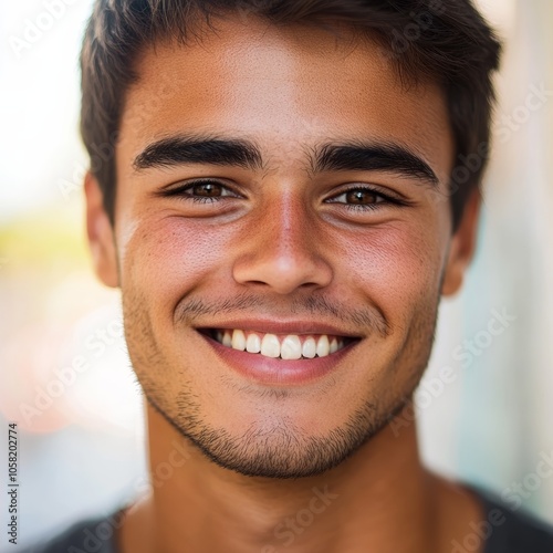 Young Man Smiling with Dimples in Bright Light