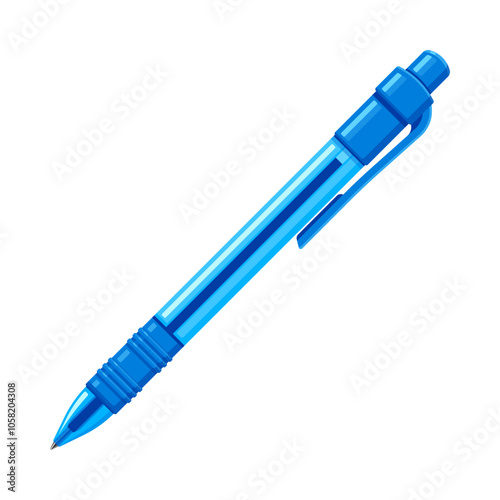 Blue retractable ballpoint pen. School supply, office stationery, and writing tool concept. Flat vector illustration isolated on a white background	
