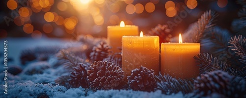 serene background with burning candles peaceful atmosphere of hope festive mood lights celebrate holiday closeup black abstract background photo