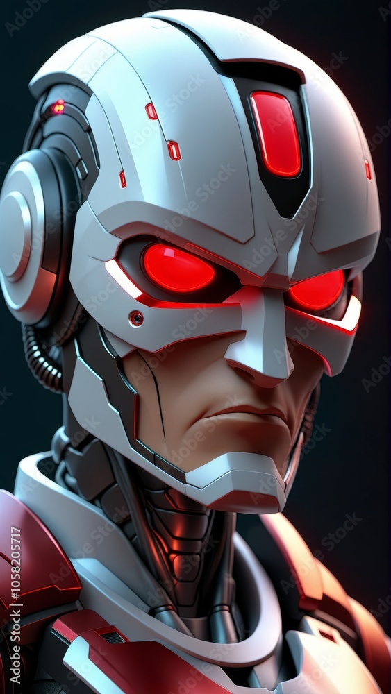 Futuristic cyborg portrait with glowing red eyes and metallic details Futuristic cyborg portrait with glowing red eyes and metallic details