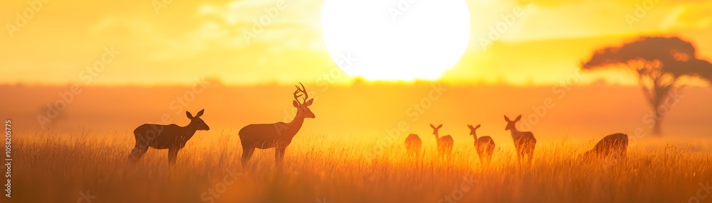 Majestic Animals in Grasslands at Sunset Majestic Animals in Grasslands at Sunset