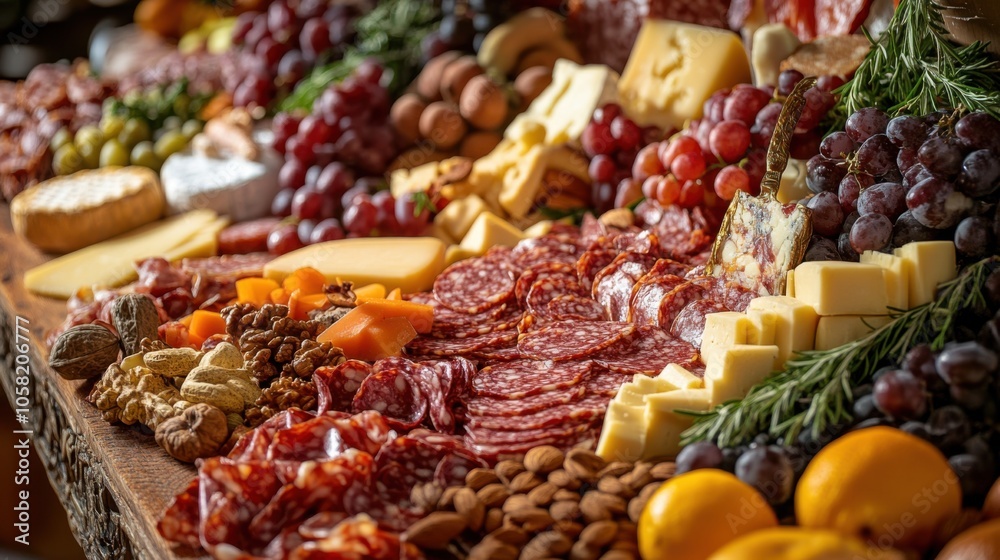 A lavish charcuterie display with assorted cheeses, A lavish charcuterie display with assorted cheeses,
