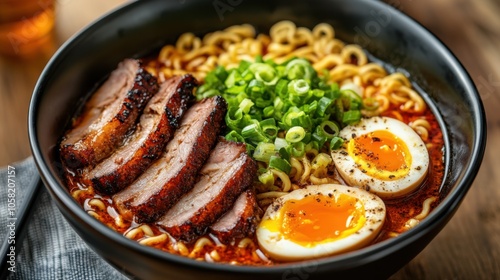 A mouth-watering bowl of spicy ramen with a hearty broth