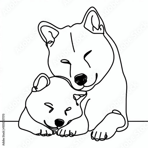 Sleep dog family doodle line style vector