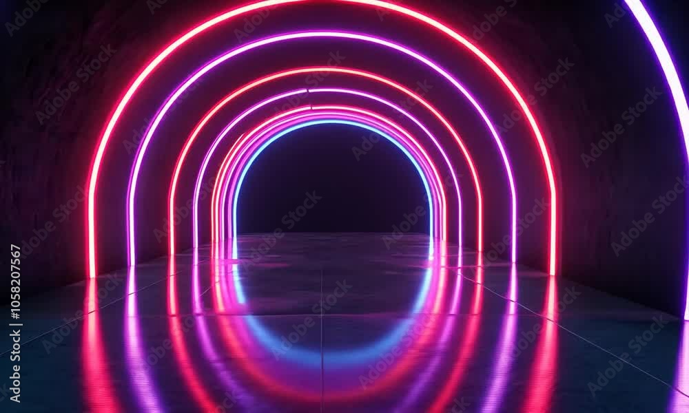 A vibrant tunnel illuminated by neon pink lights, creating a futuristic, immersive atmosphere. A vibrant tunnel illuminated by neon pink lights, creating a futuristic, immersive atmosphere.