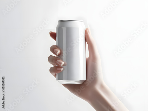 hand holding a white blank soda can mock up isolated on white background 