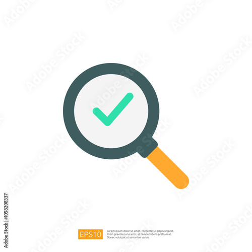 The image depicts a magnifying glass with a checkmark inside, symbolizing verification or confirmation. It conveys a sense of approval or successful search.