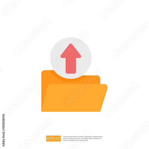 The image features a simple graphic of a folder with an upward arrow, symbolizing file upload or data transfer. It conveys a digital action related to file management.