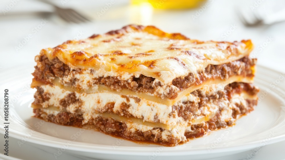 A traditional Italian lasagna with layers of rich meat sauce, A traditional Italian lasagna with layers of rich meat sauce,