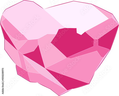 Natural Rough Pink Diamond. Vector illustration of uncut pink diamond with a unique hue that ranges from soft pastel pink to rich crimson.