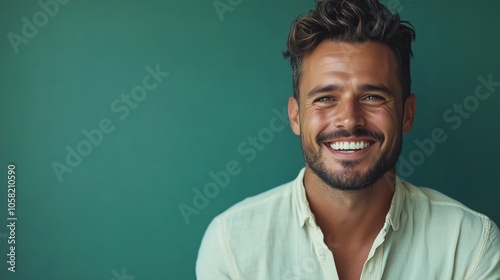 Portrait of a happy handsome man in a shirt with laughing